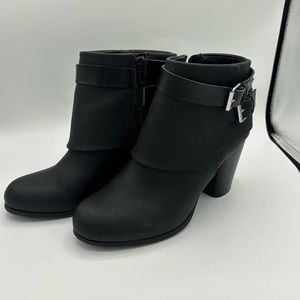 Madden Girl black ankle boots with heal, decorative strap, size 9 medium